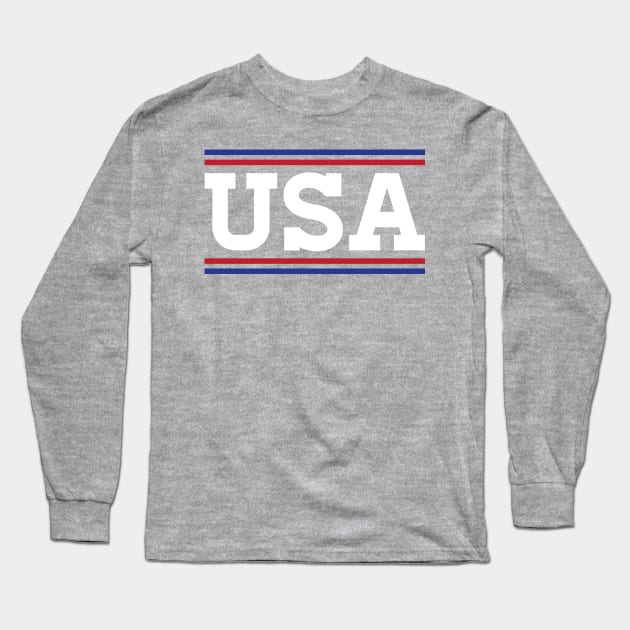 Retro USA Red White Blue Long Sleeve T-Shirt by zubiacreative